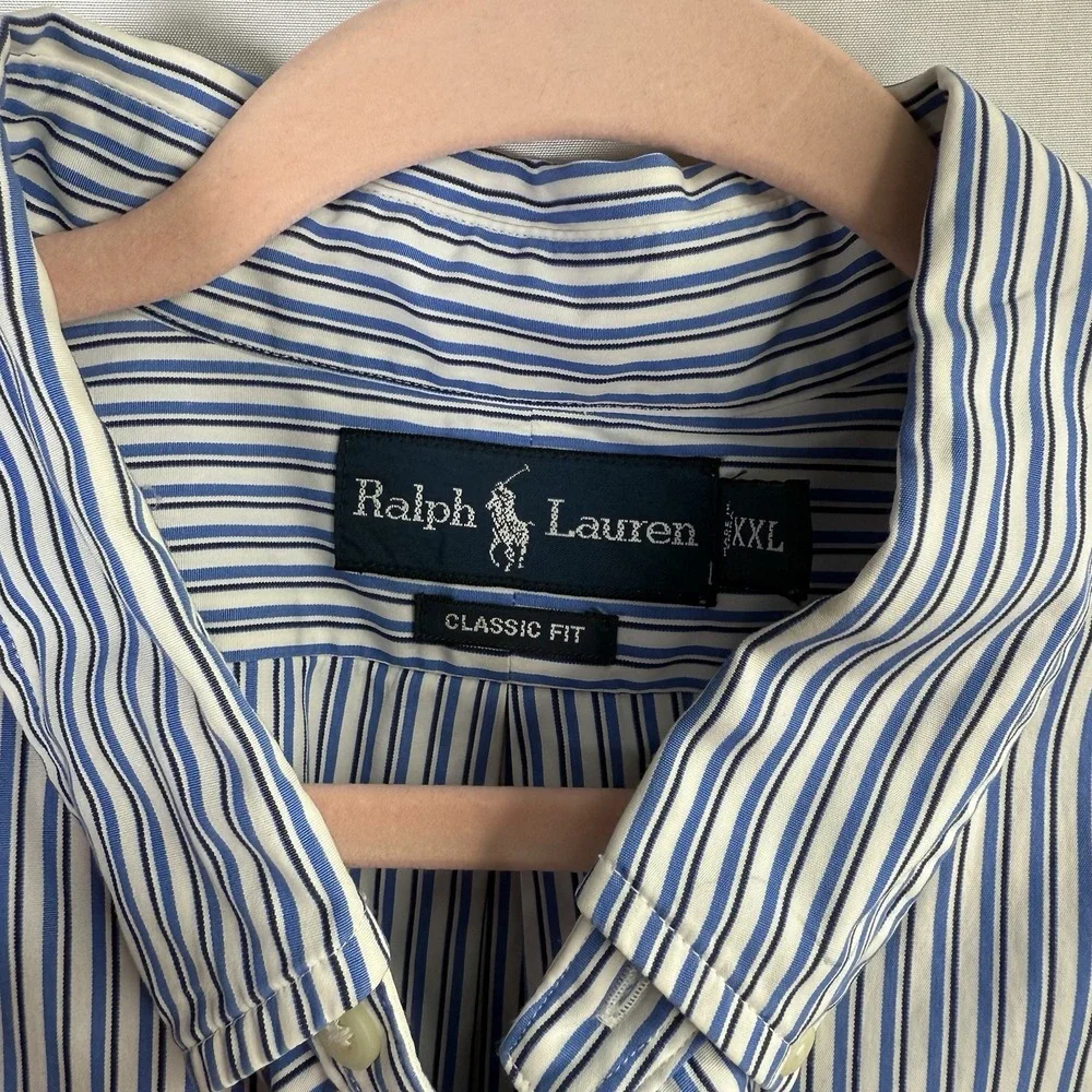 Polo Ralph Lauren Men's Classic-Fit Plaid Oxford Shirt Blue White XXL‎